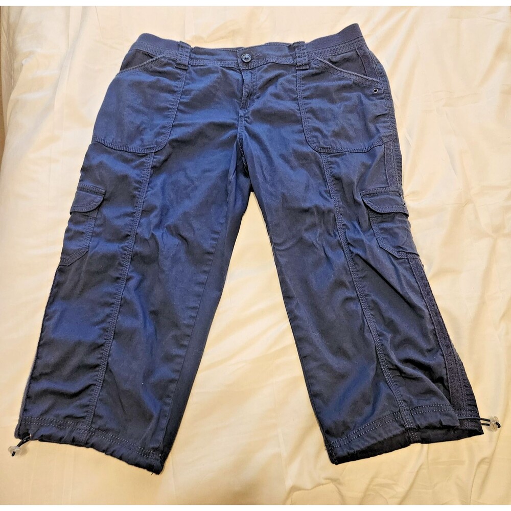 Style & Co Women's 12P Navy Blue Cargo Capri Pants Petite Drawstring Hem